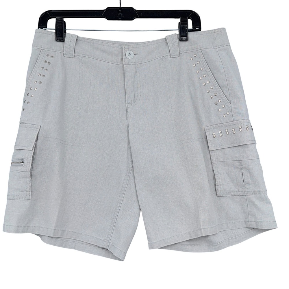 New York &‎ Company Cargo Shorts Women 6 Linen Cotton Gray Studded